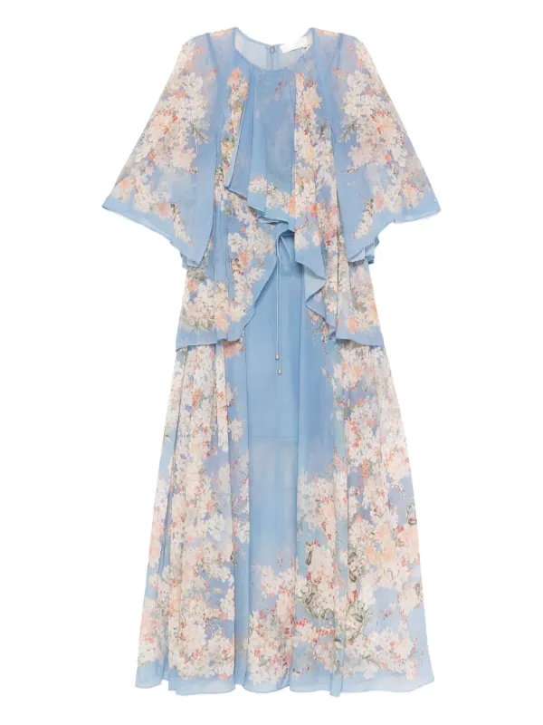 ZIMMERMANN フローラル ラッフルドレス | ブルー | FARFETCH JP