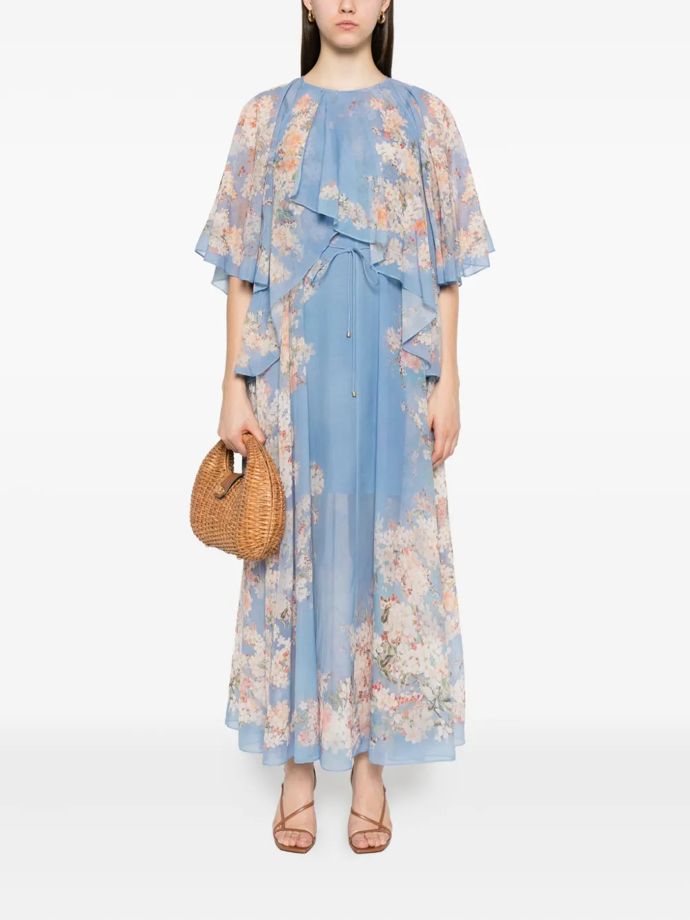 ZIMMERMANN floral-print ruffled dress Blauw