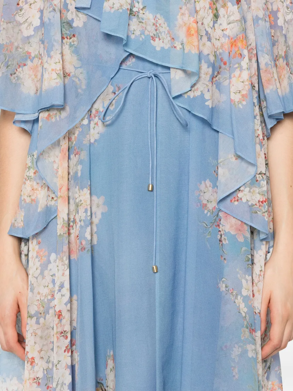 ZIMMERMANN floral-print ruffled dress Blauw