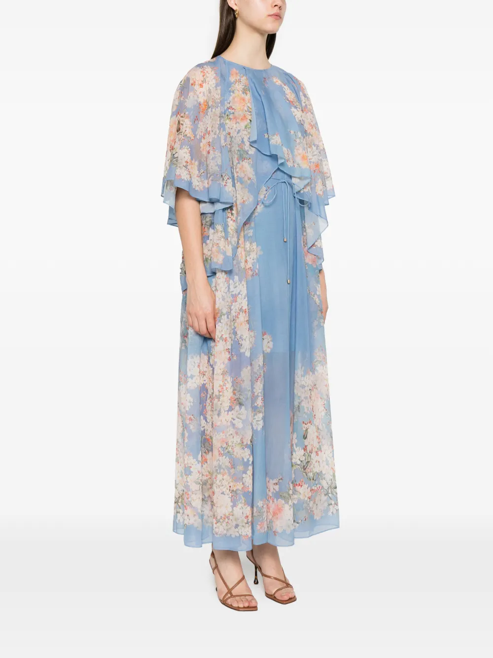 ZIMMERMANN Jurk met bloemenprint en ruches Blauw