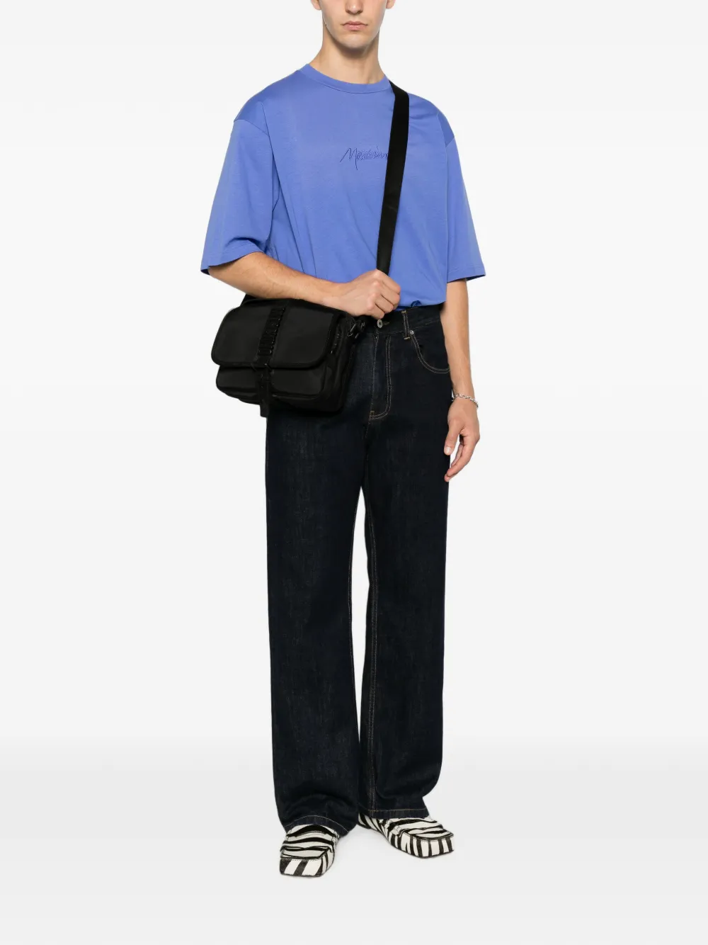 Moschino T-shirt met geborduurd logo Blauw