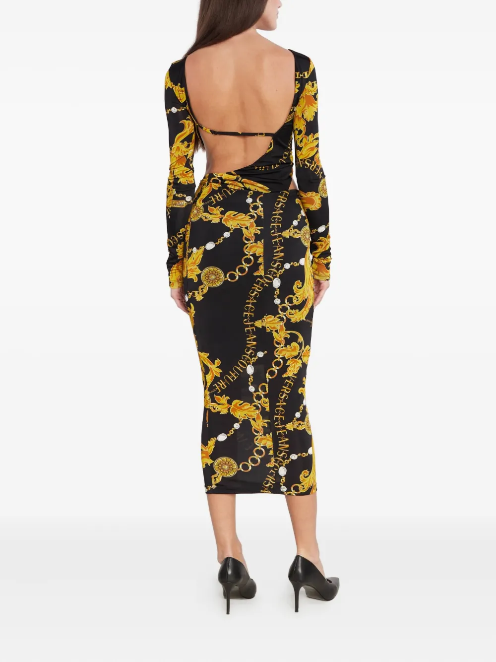 Versace Jeans Couture Midi-jurk met barokprint Zwart