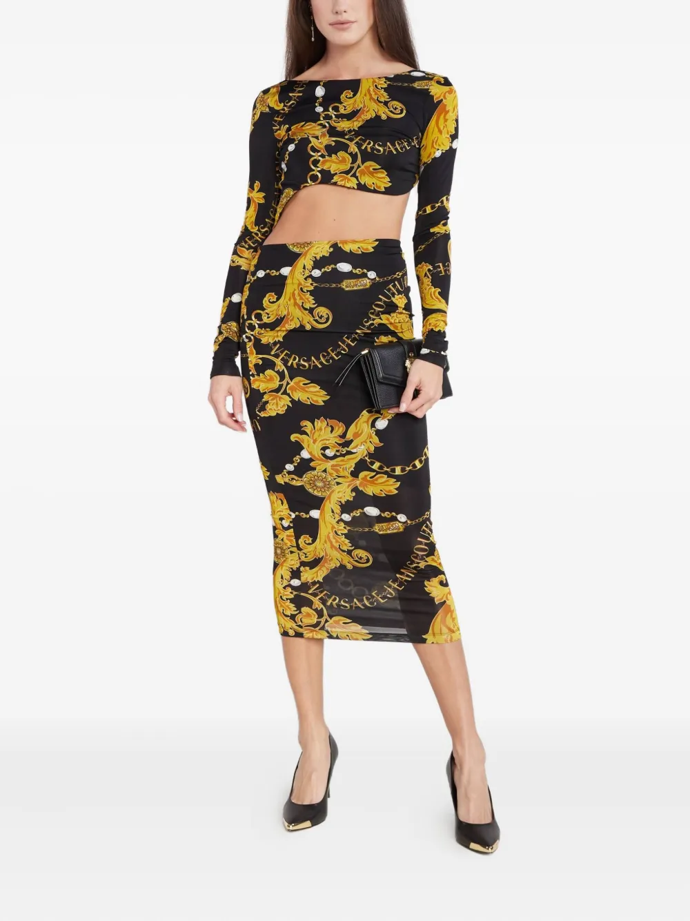 Versace Jeans Couture Midi-jurk met barokprint Zwart