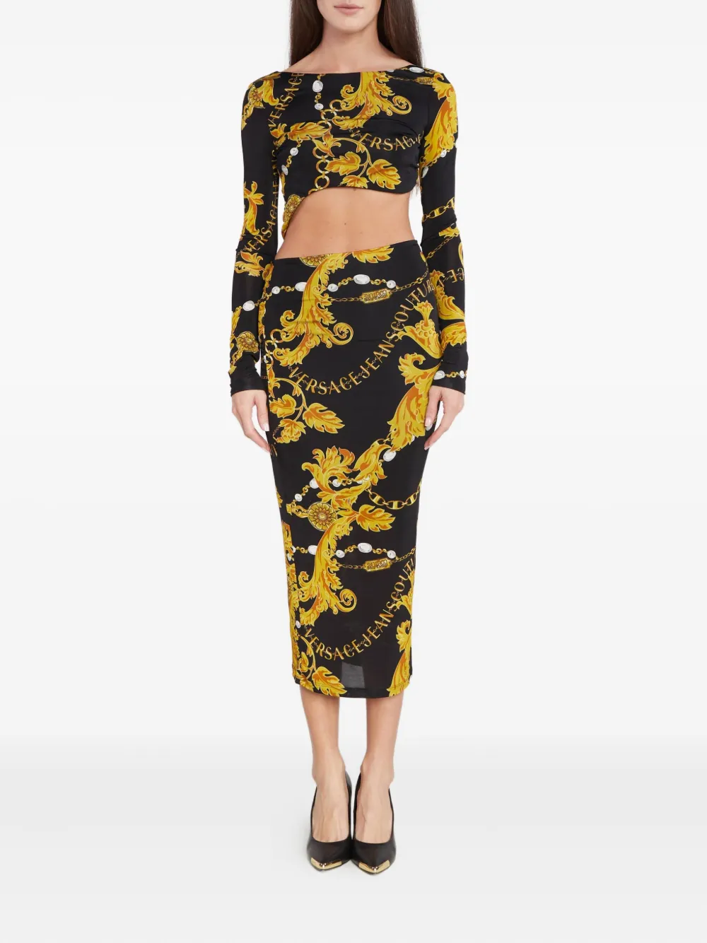 Versace Jeans Couture Midi-jurk met barokprint Zwart