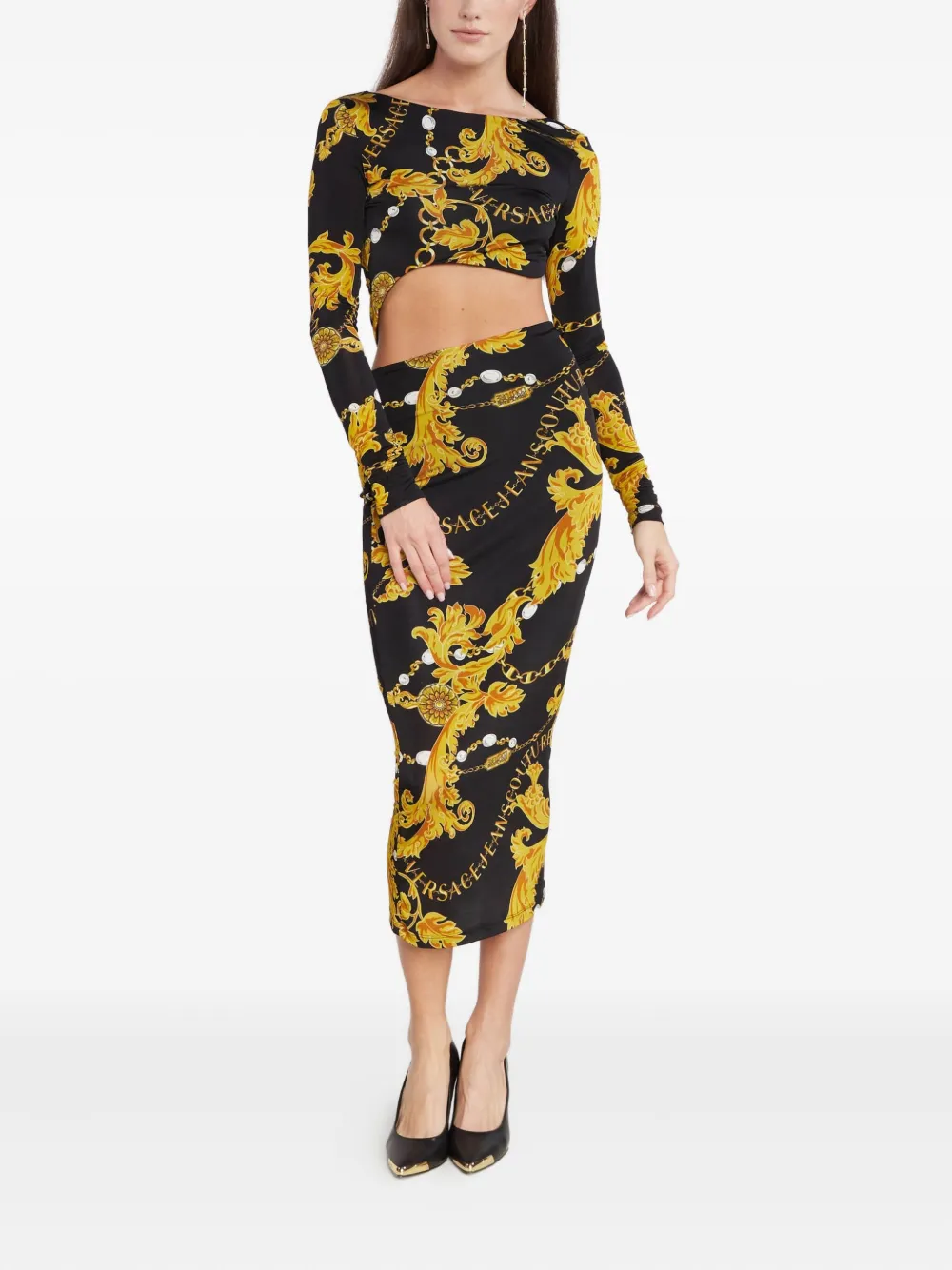 Versace Jeans Couture Midi-jurk met barokprint Zwart