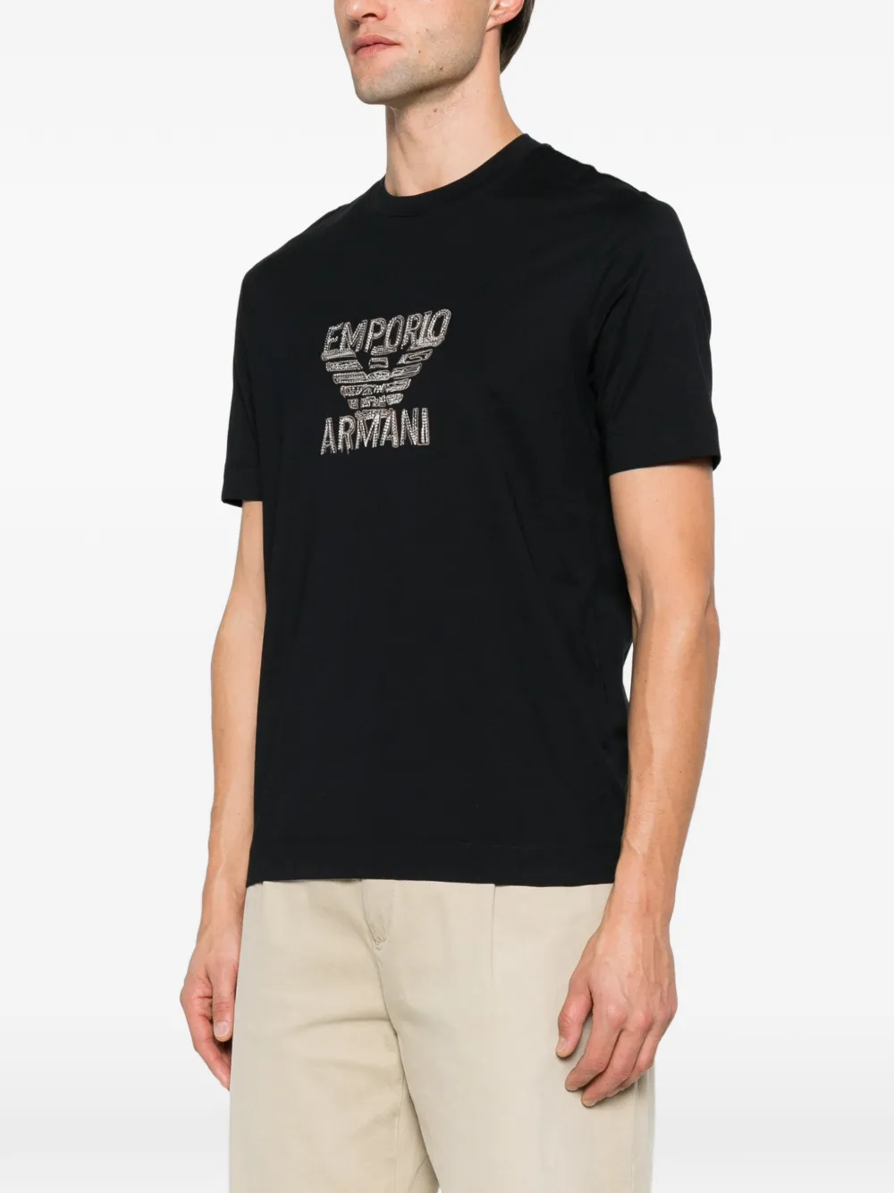 Emporio Armani T-shirt met geborduurd logo Blauw