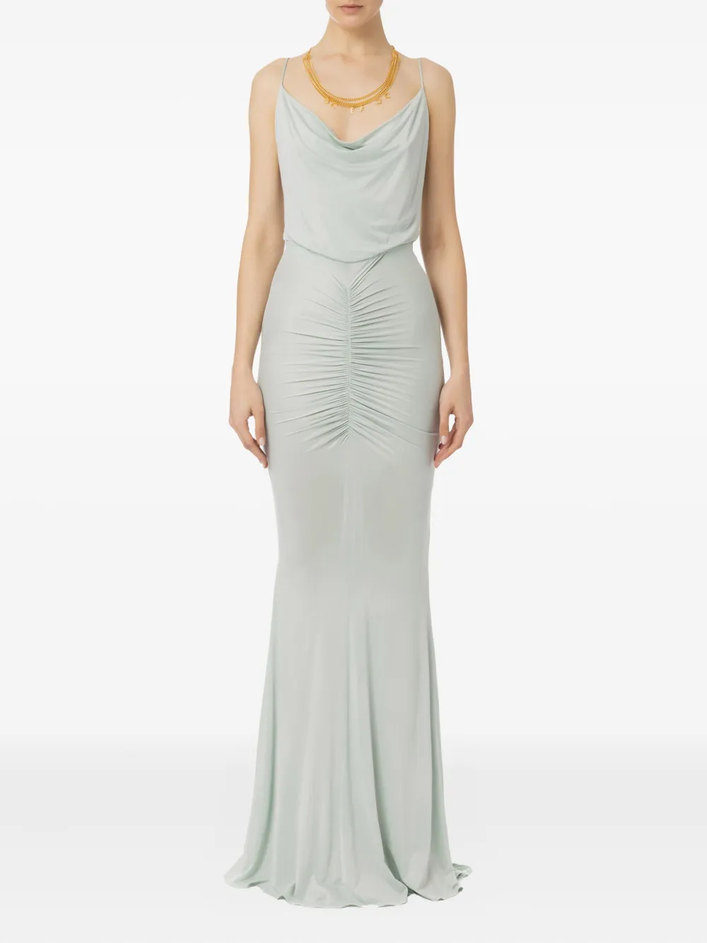 Elisabetta Franchi cowl-neck ruched dress Grijs