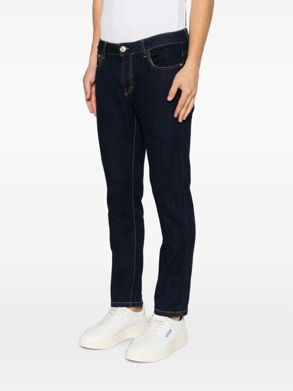YES LONDON Slim-fit jeans met logoplakkaat Blauw