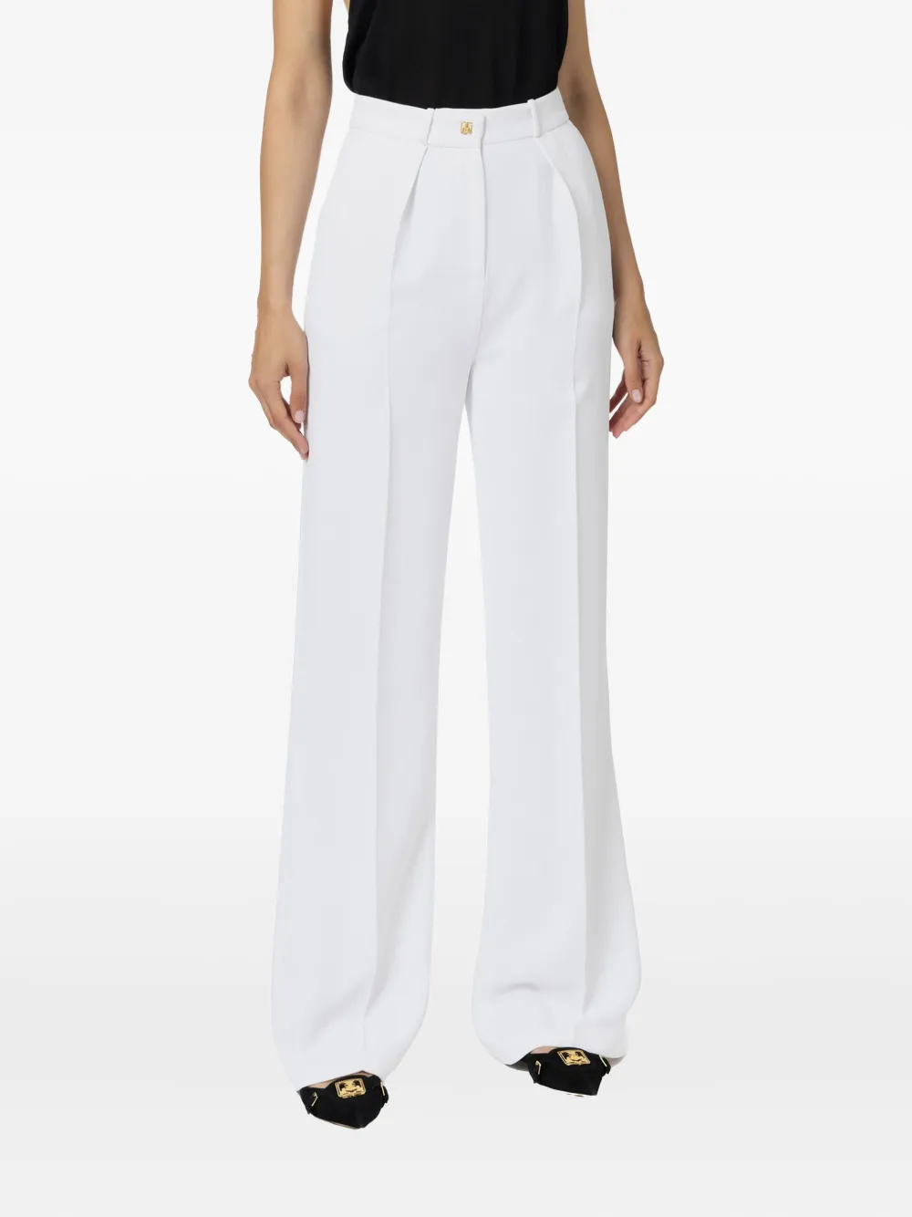 Elisabetta Franchi pleated gold-button trousers Wit