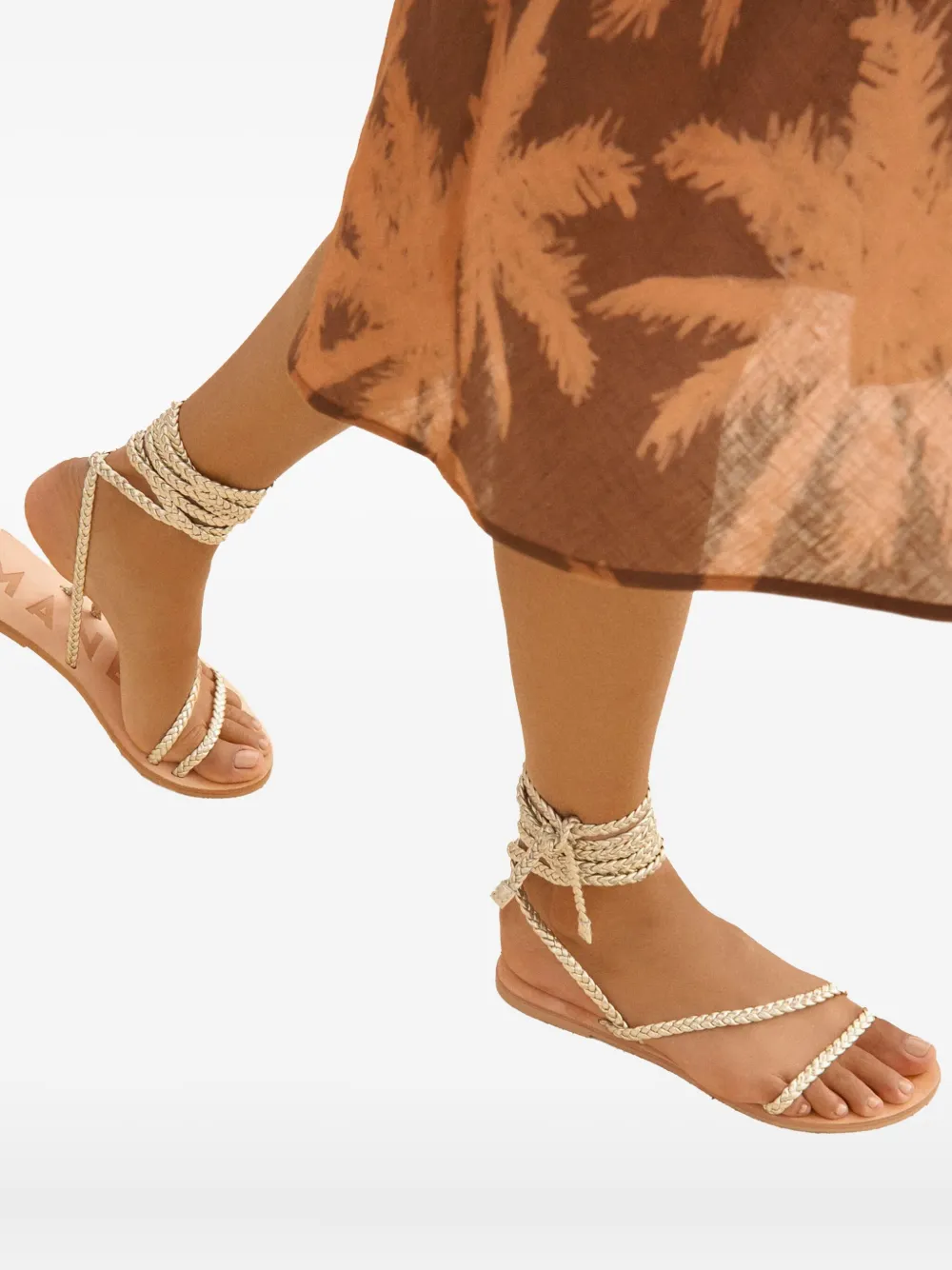 Manebi braided leather lace-up sandals Gold