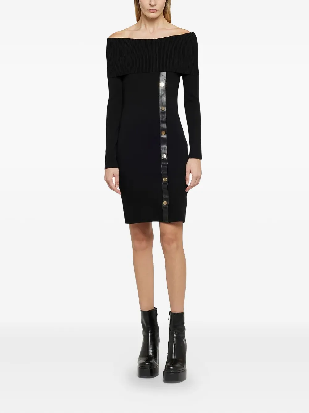 SIMONA CORSELLINI off-shoulder button-detail mini dress - Zwart