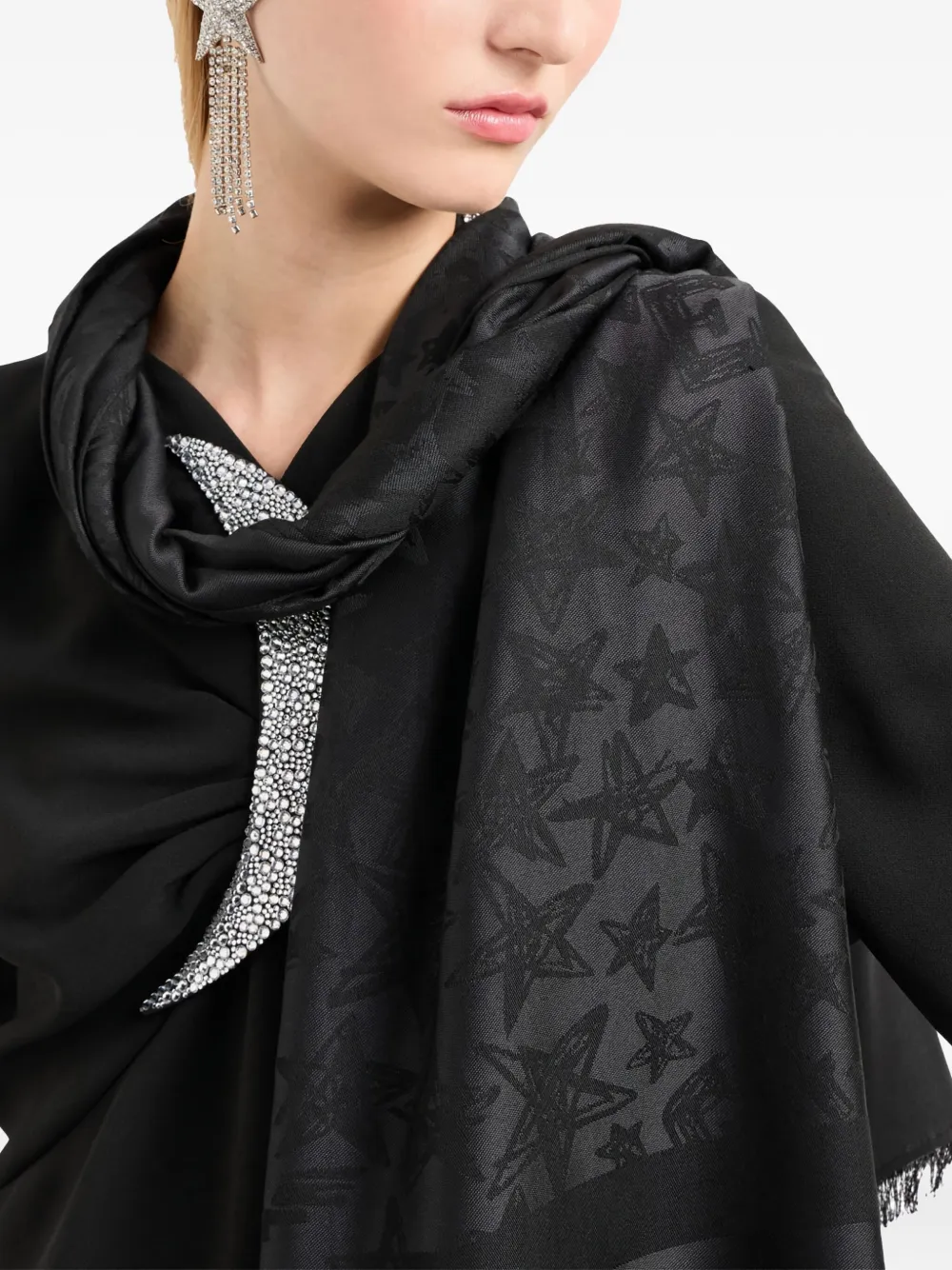 Emporio Armani Sjaal met sterrenprint en franje Zwart