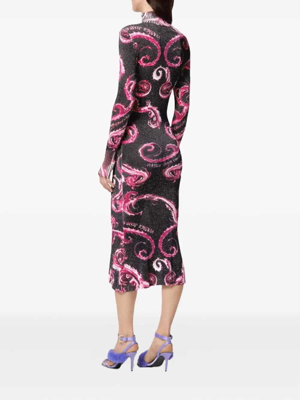 Versace Jeans Couture swirl-print high-neck midi dress Zwart