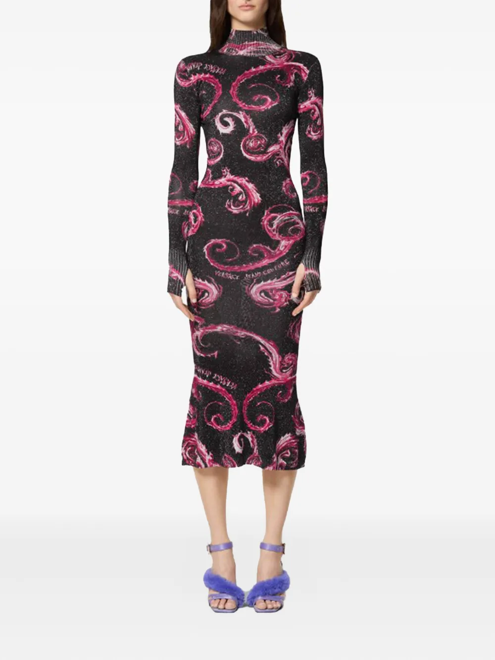 Versace Jeans Couture swirl-print high-neck midi dress Zwart