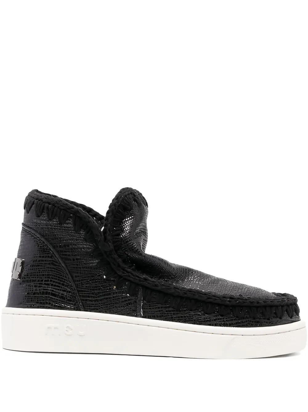 Mou grained-leather whipstitch sneakers Black