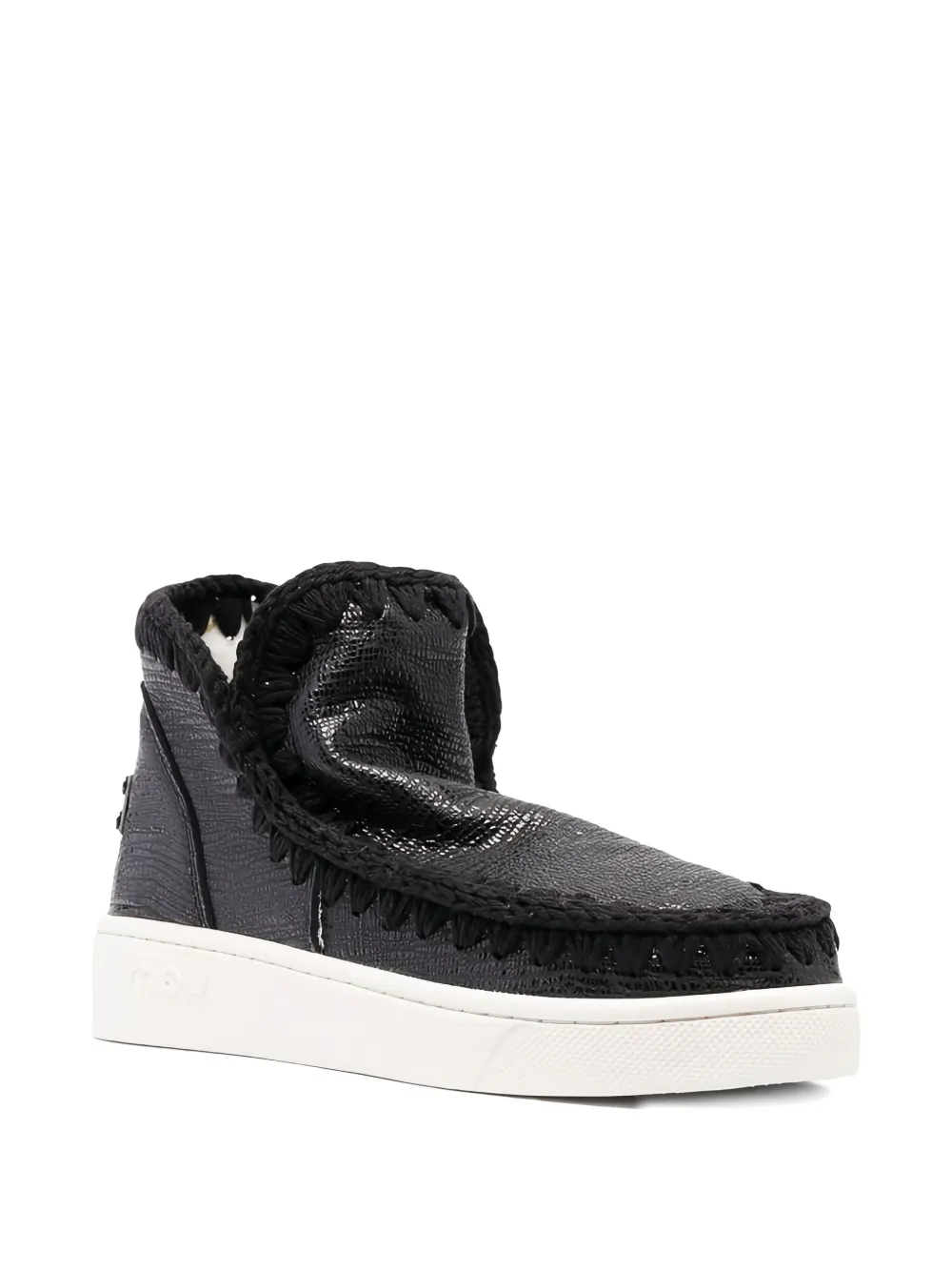 Mou grained-leather whipstitch sneakers Black