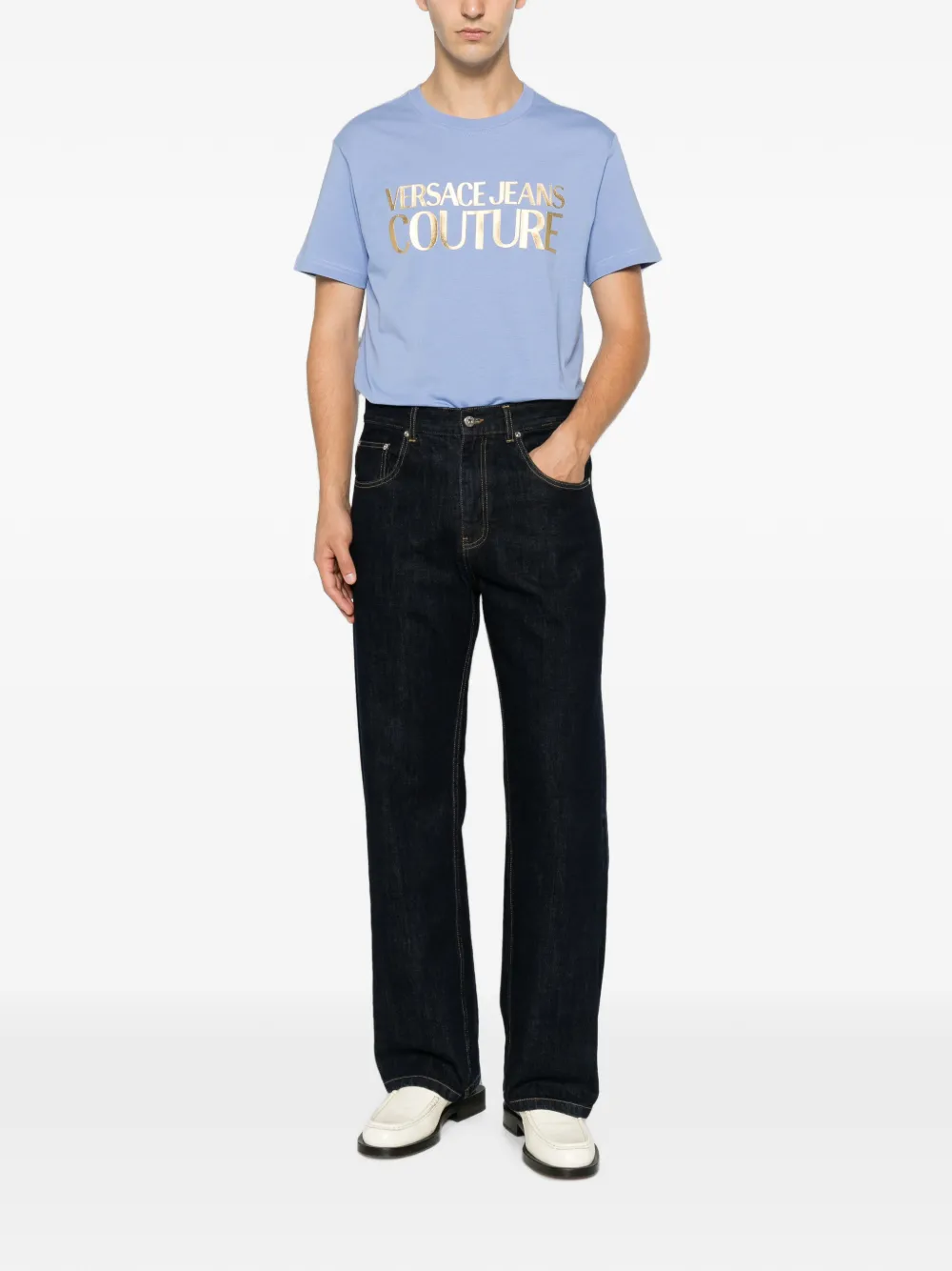Versace Jeans Couture T-shirt met logoprint Blauw