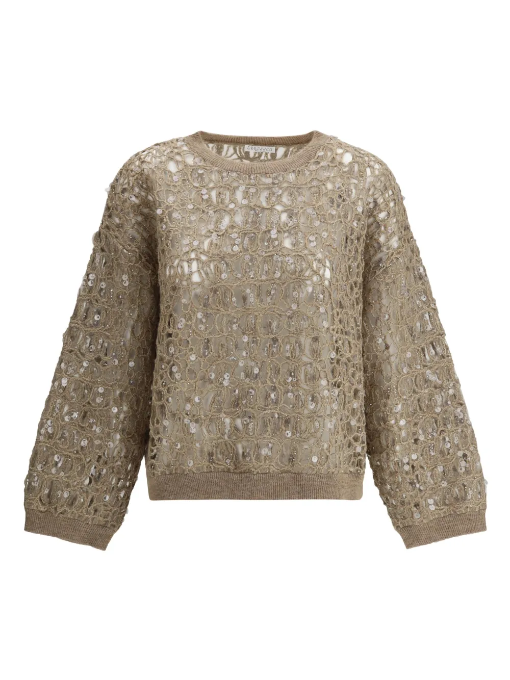 Brunello Cucinelli sequin-embellished open-knit sweater Beige