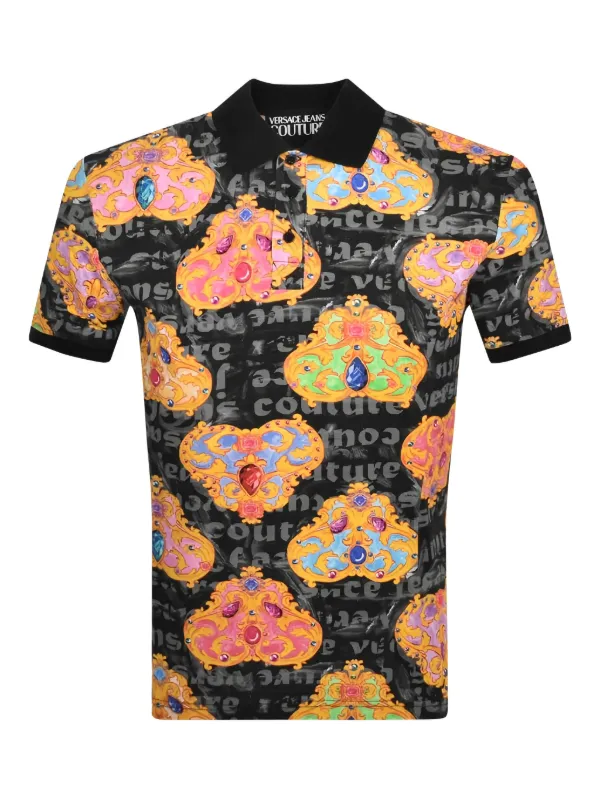 VERSACE⭐︎バロックプリントポロシャツ Versace Jeans Couture バロックプリント ポロシャツ | ブラック