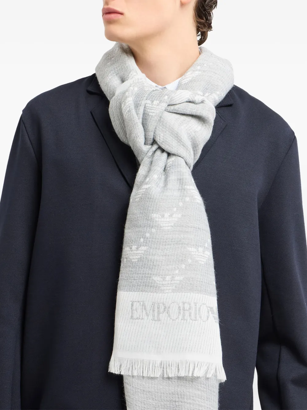 Emporio Armani logo-pattern fringed scarf | Image 2