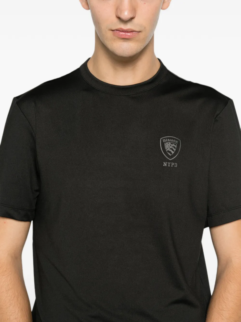 Blauer T-shirt met logoprint Zwart