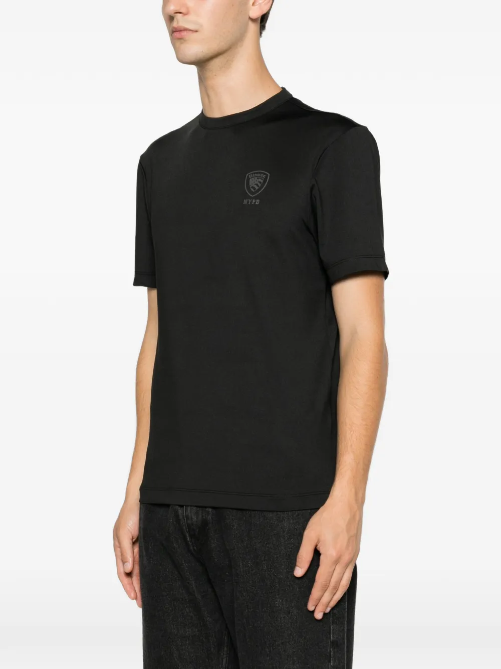 Blauer T-shirt met logoprint Zwart