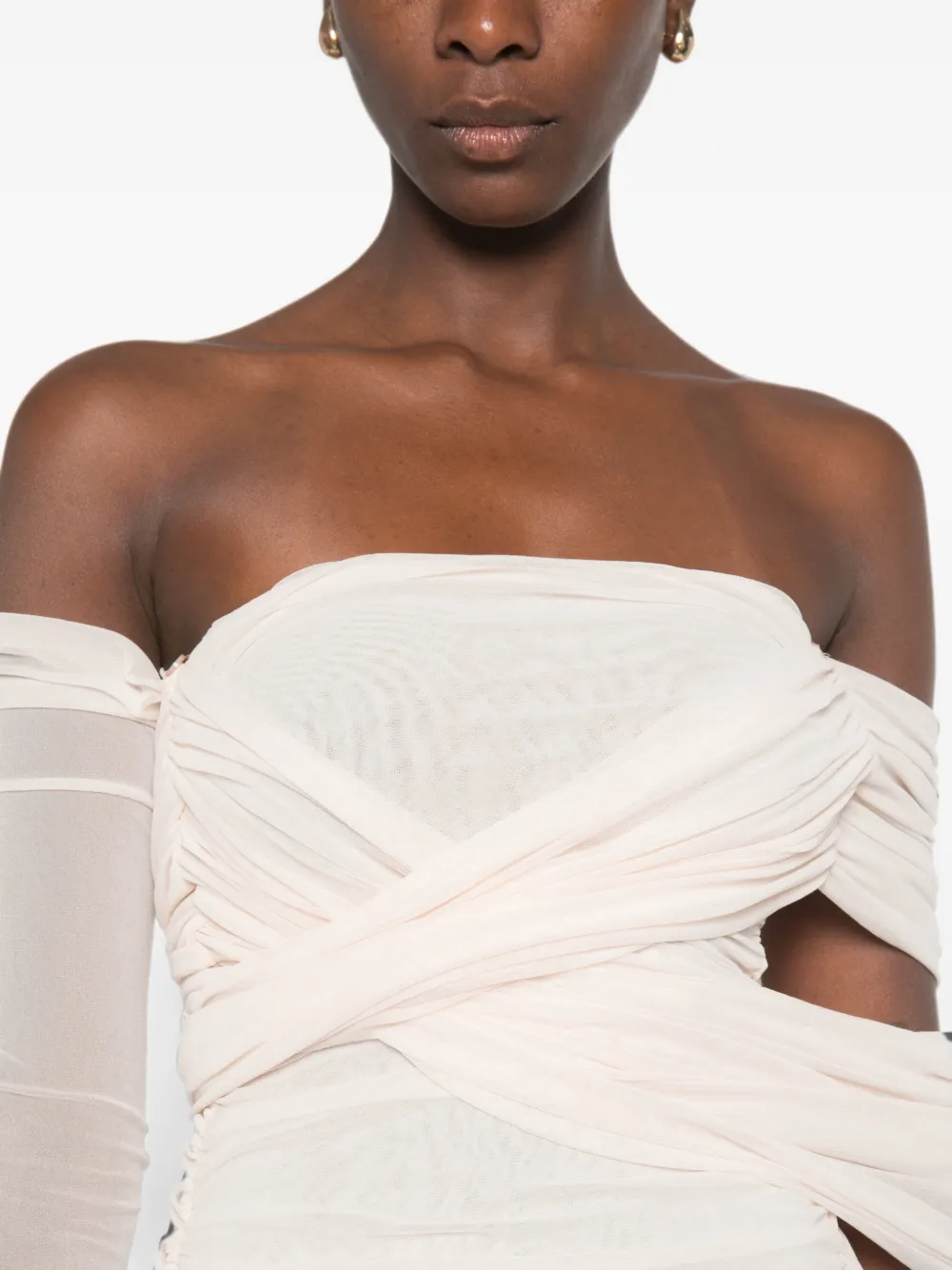 Philosophy Di Lorenzo Serafini Off-shoulder mini-jurk met ruches Beige