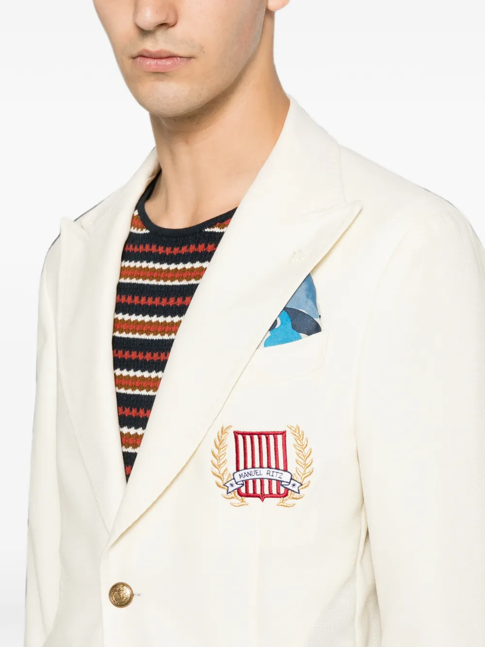 Manuel Ritz Jack met geborduurd logo en puntige revers Beige