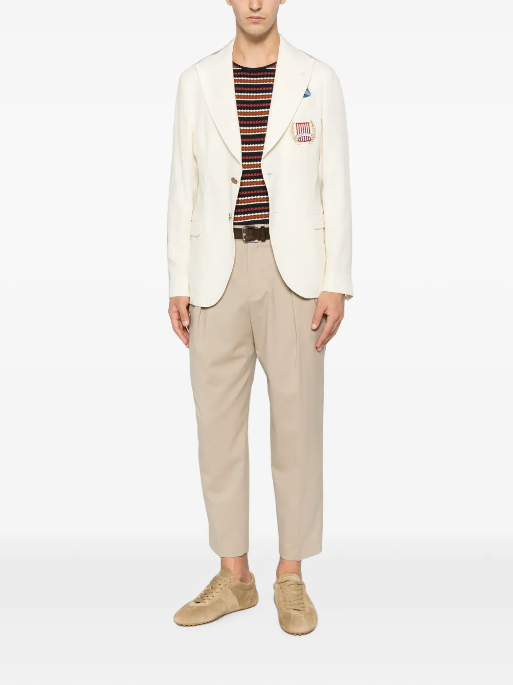 Manuel Ritz Jack met geborduurd logo en puntige revers Beige