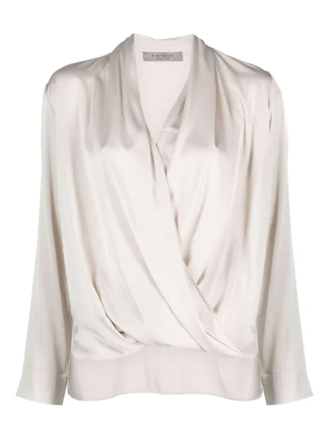 D.Exterior wrap-neck satin top