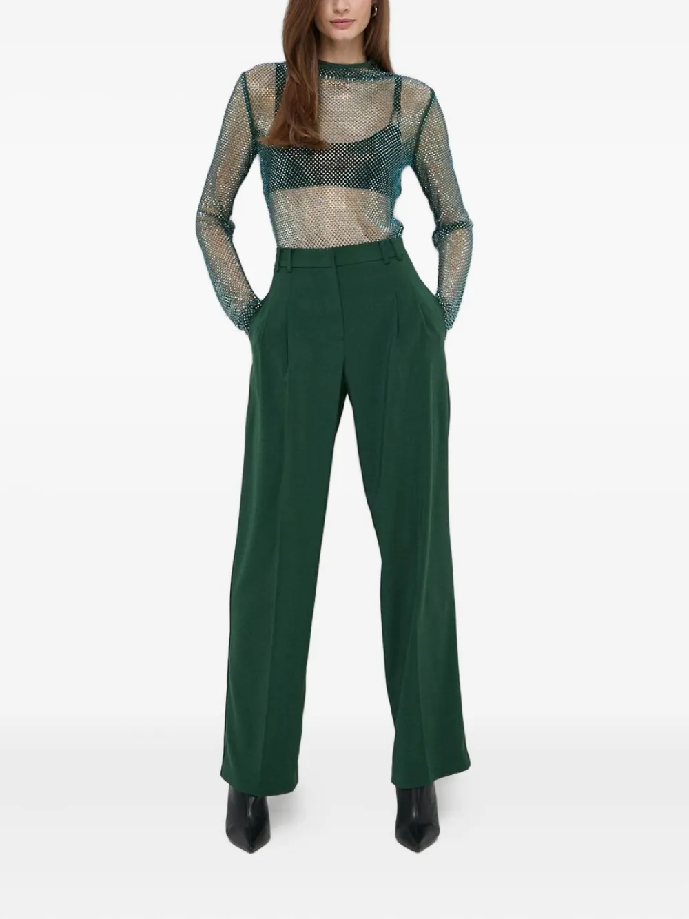 Patrizia Pepe rhinestone-embellished mesh bodysuit - Groen