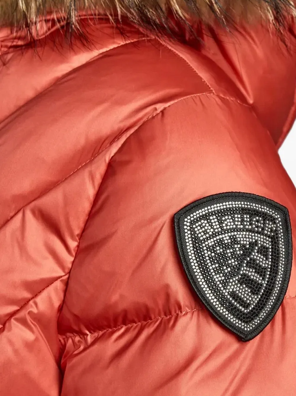 Blauer Donsjas met afwerking van bont Oranje