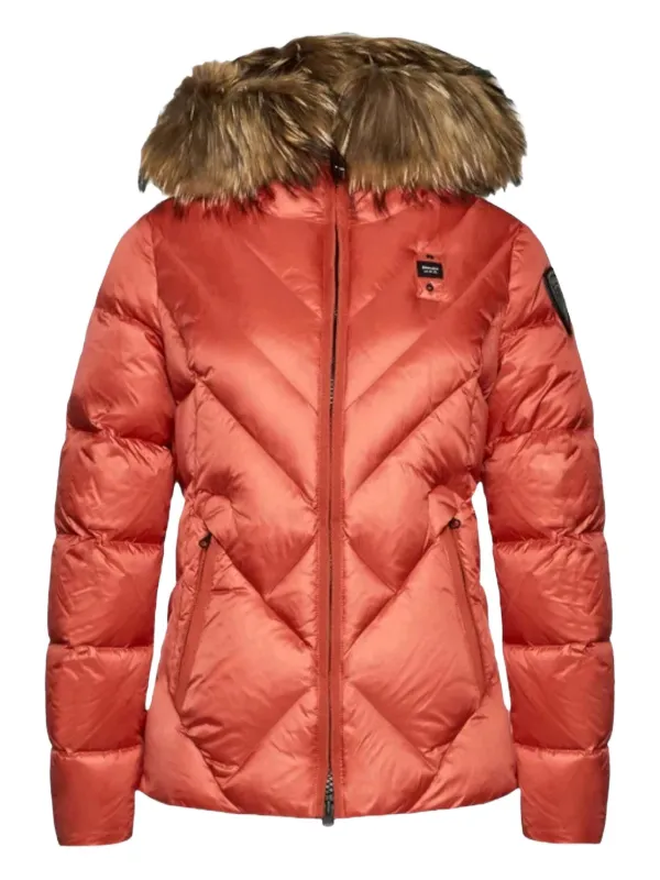 Blauer Abrigo Capitonado Con Ribete De Pelo Naranja FARFETCH CL