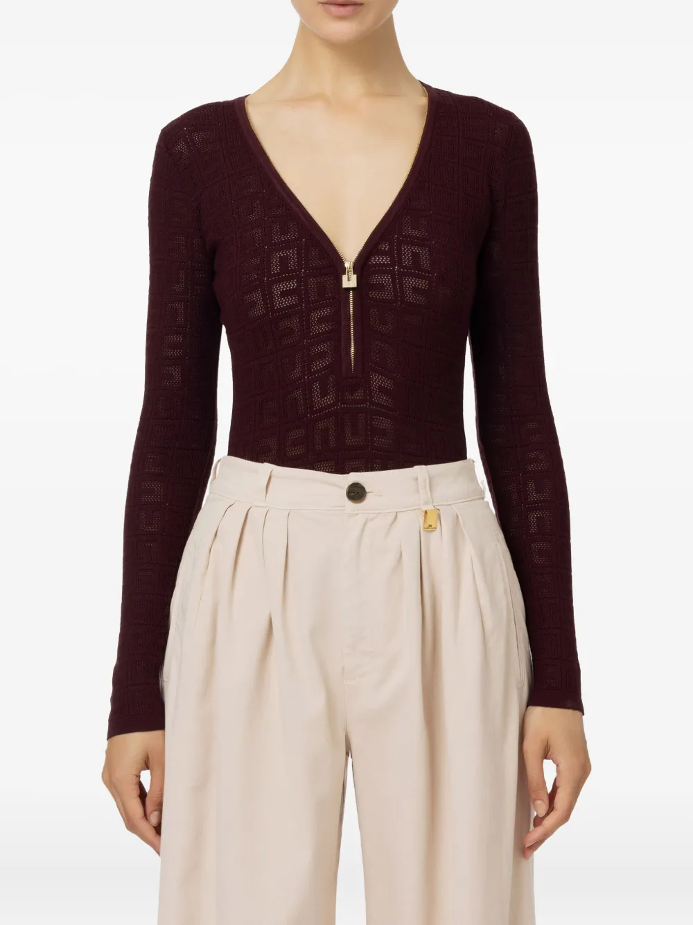 Elisabetta Franchi logo-pattern zip-front top Bruin