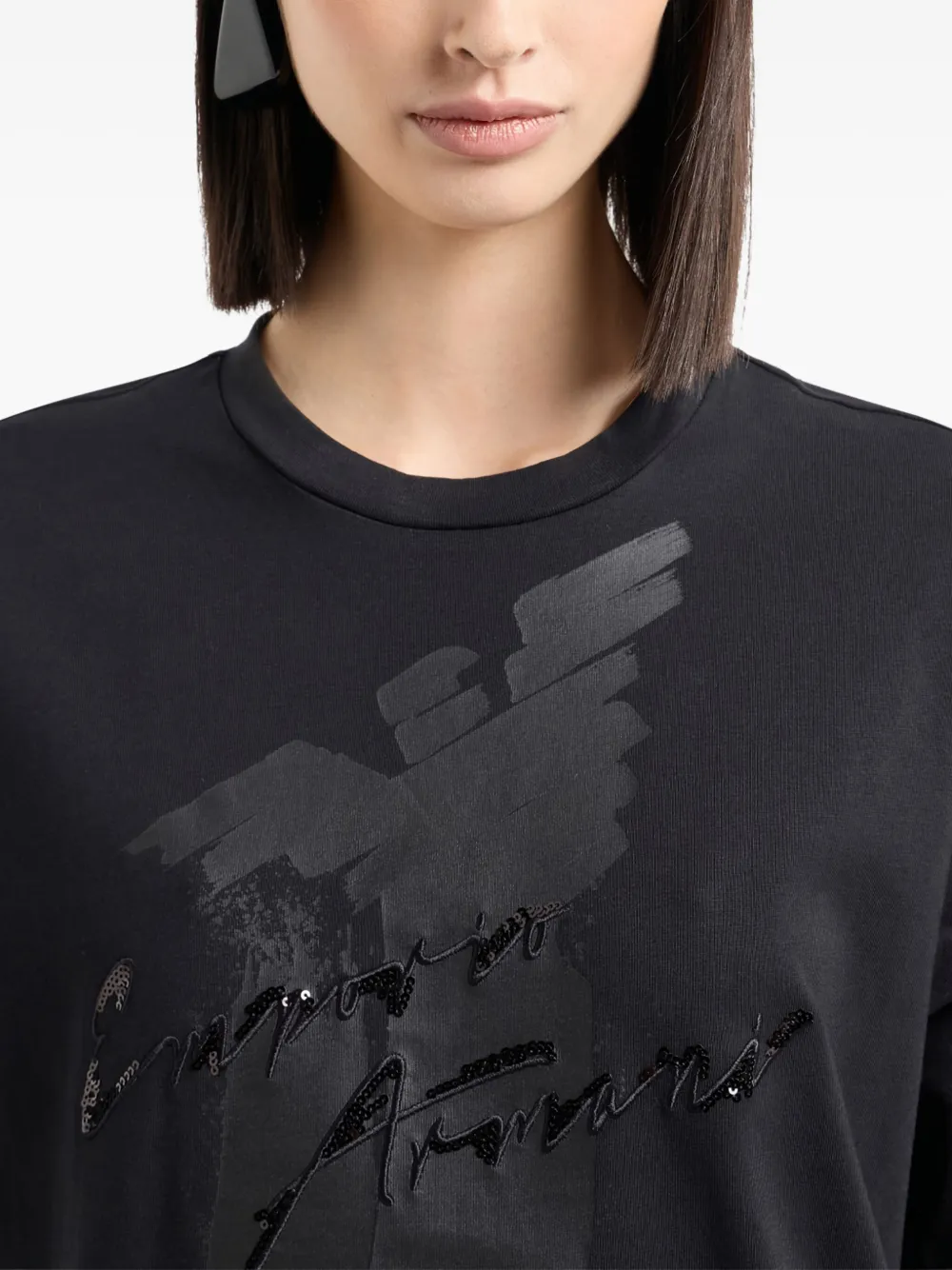Emporio Armani eagle-logo sequin-embellished T-shirt Zwart