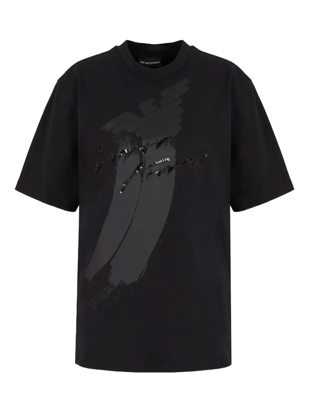 Emporio Armani eagle-logo sequin-embellished T-shirt Zwart