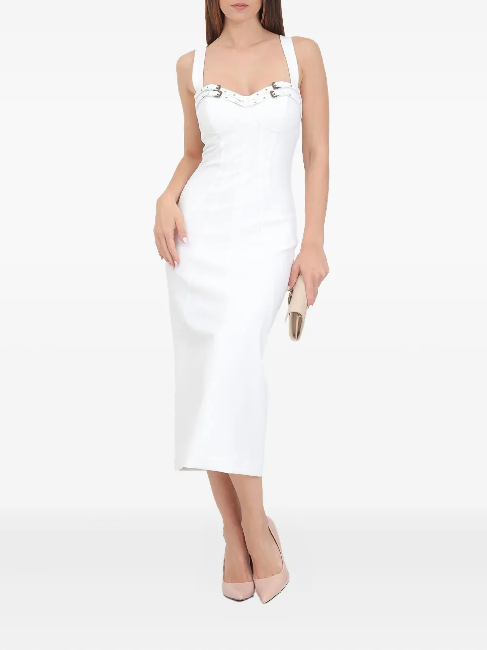 Versace Jeans Couture buckle-embellished midi dress Wit