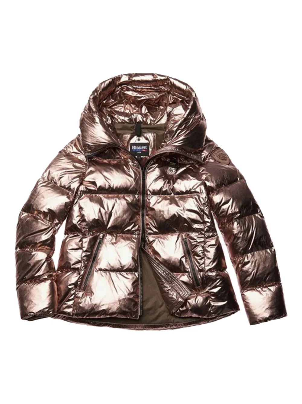Blauer metallic-effect hooded puffer jacket Roze