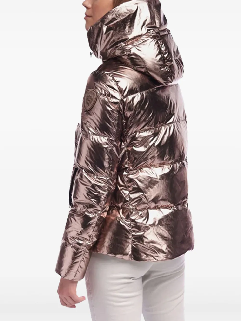 Blauer metallic-effect hooded puffer jacket Roze