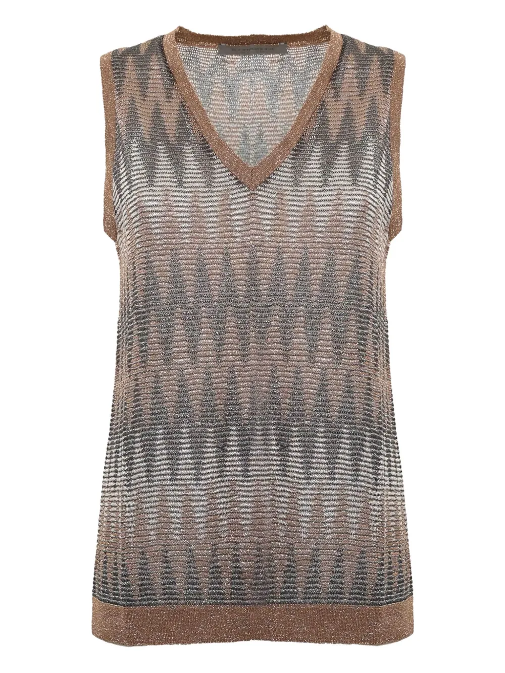 D.Exterior metallic-pattern sleeveless vest | Brown | Image 1