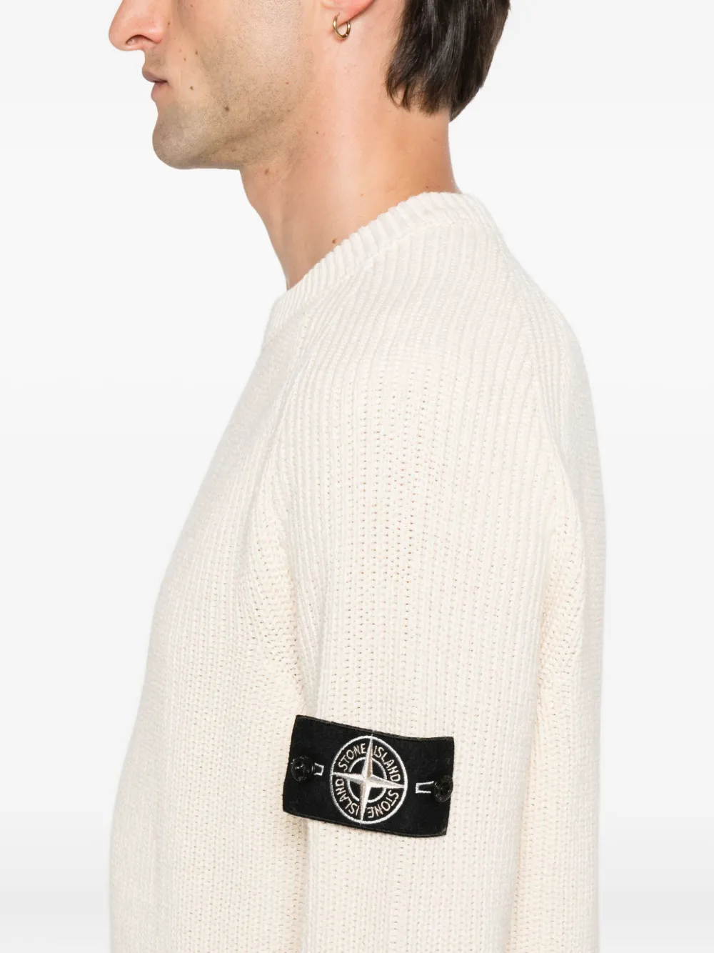 Stone Island Ribgebreide trui met Compass-logopatch Beige