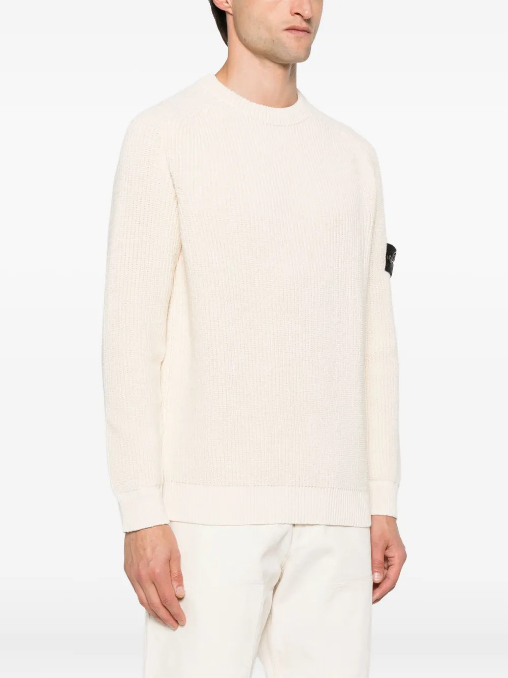 Stone Island Ribgebreide trui met Compass-logopatch Beige