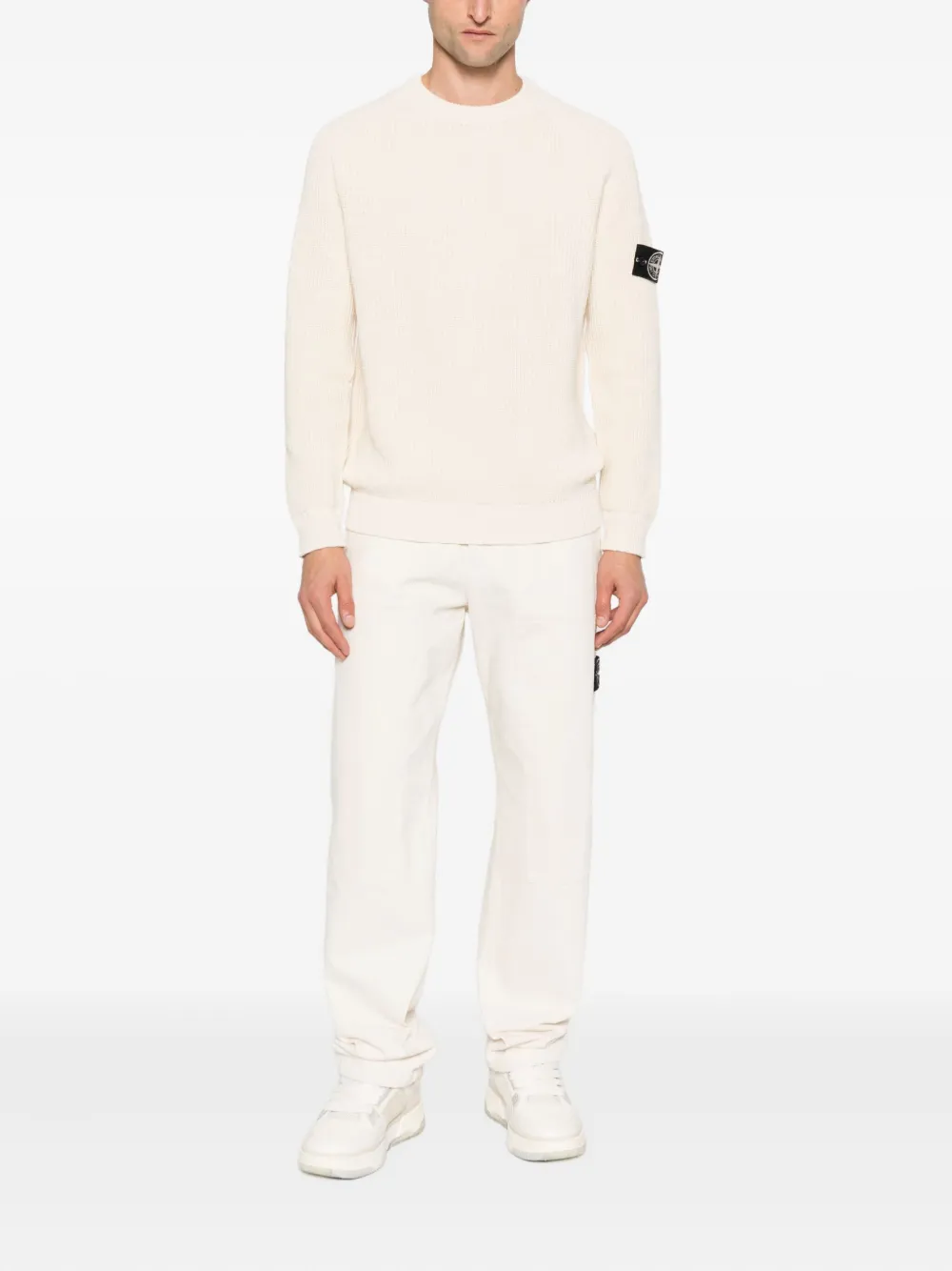 Stone Island Ribgebreide trui met Compass-logopatch Beige