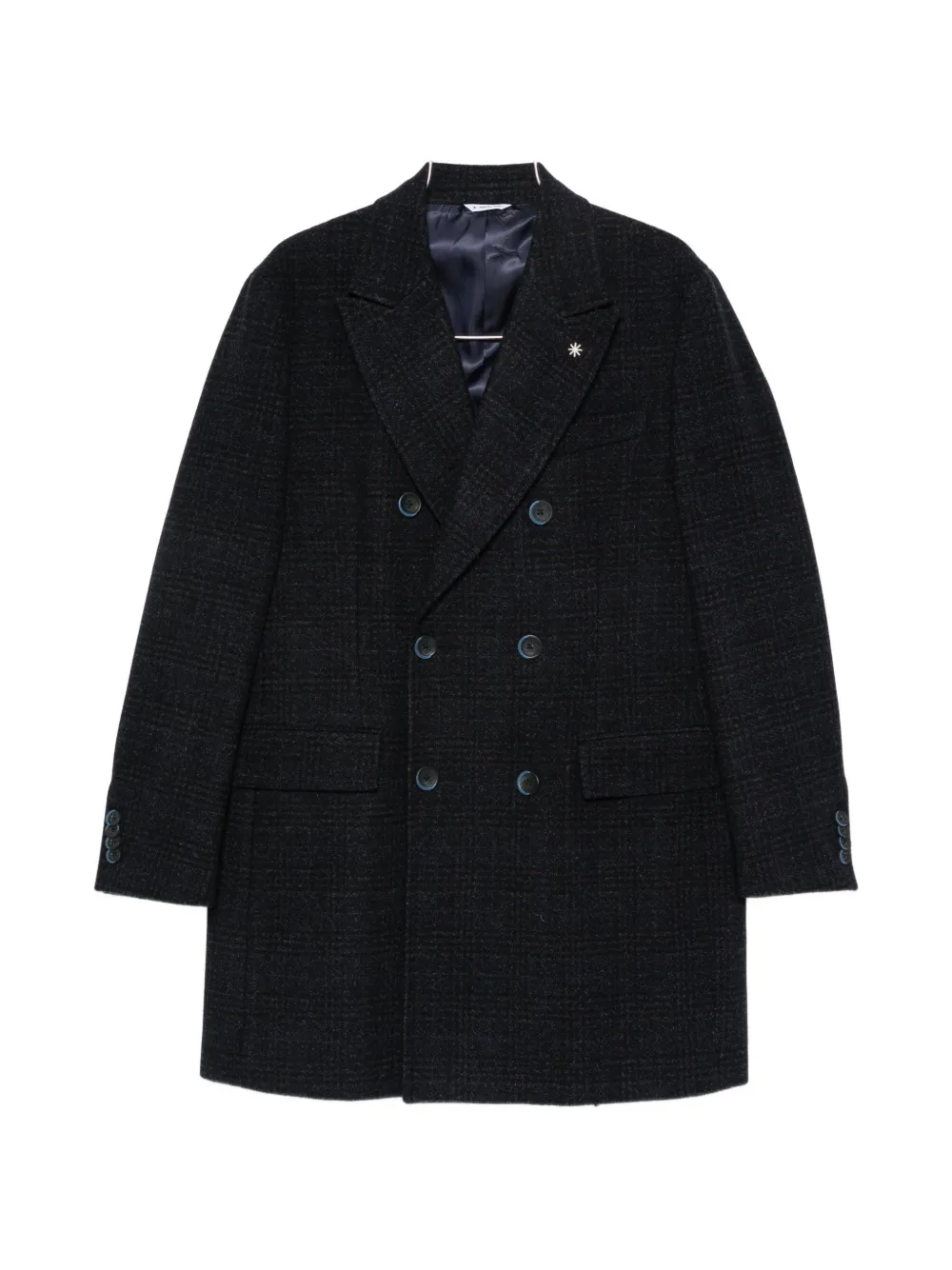 Manuel Ritz Double-breasted Check Coat In Blue