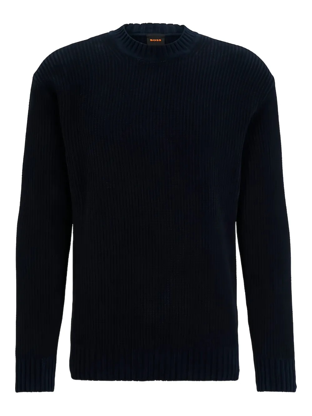 BOSS Geribbelde sweater met ronde hals Blauw