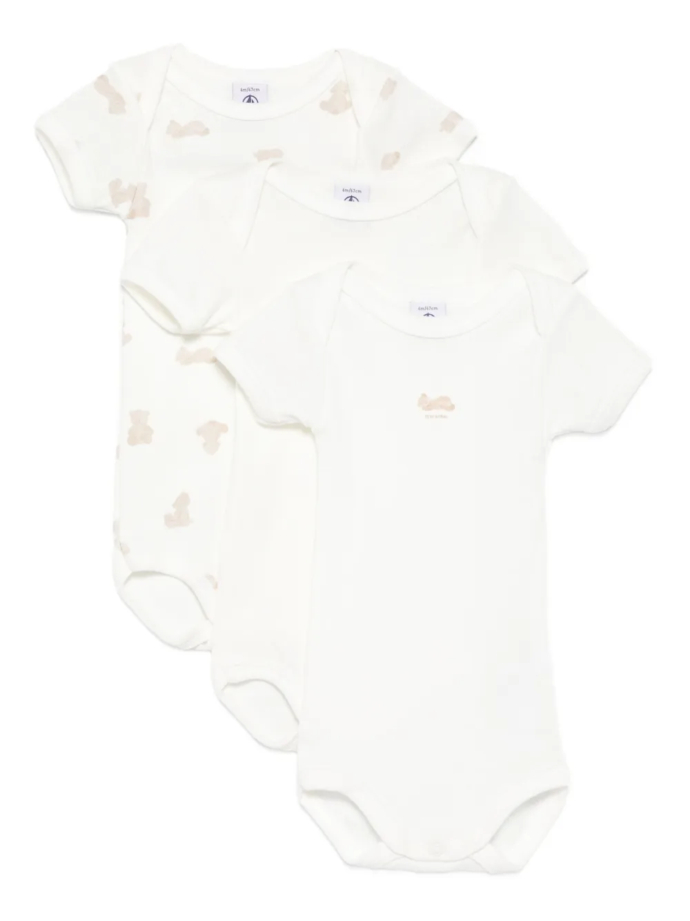 Petit Bateau bear-print bodysuits (pack of three) Wit