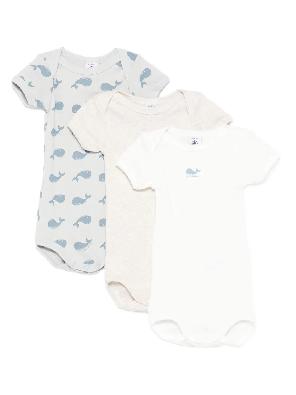 Petit Bateau whale-print bodysuits (pack of three) Wit