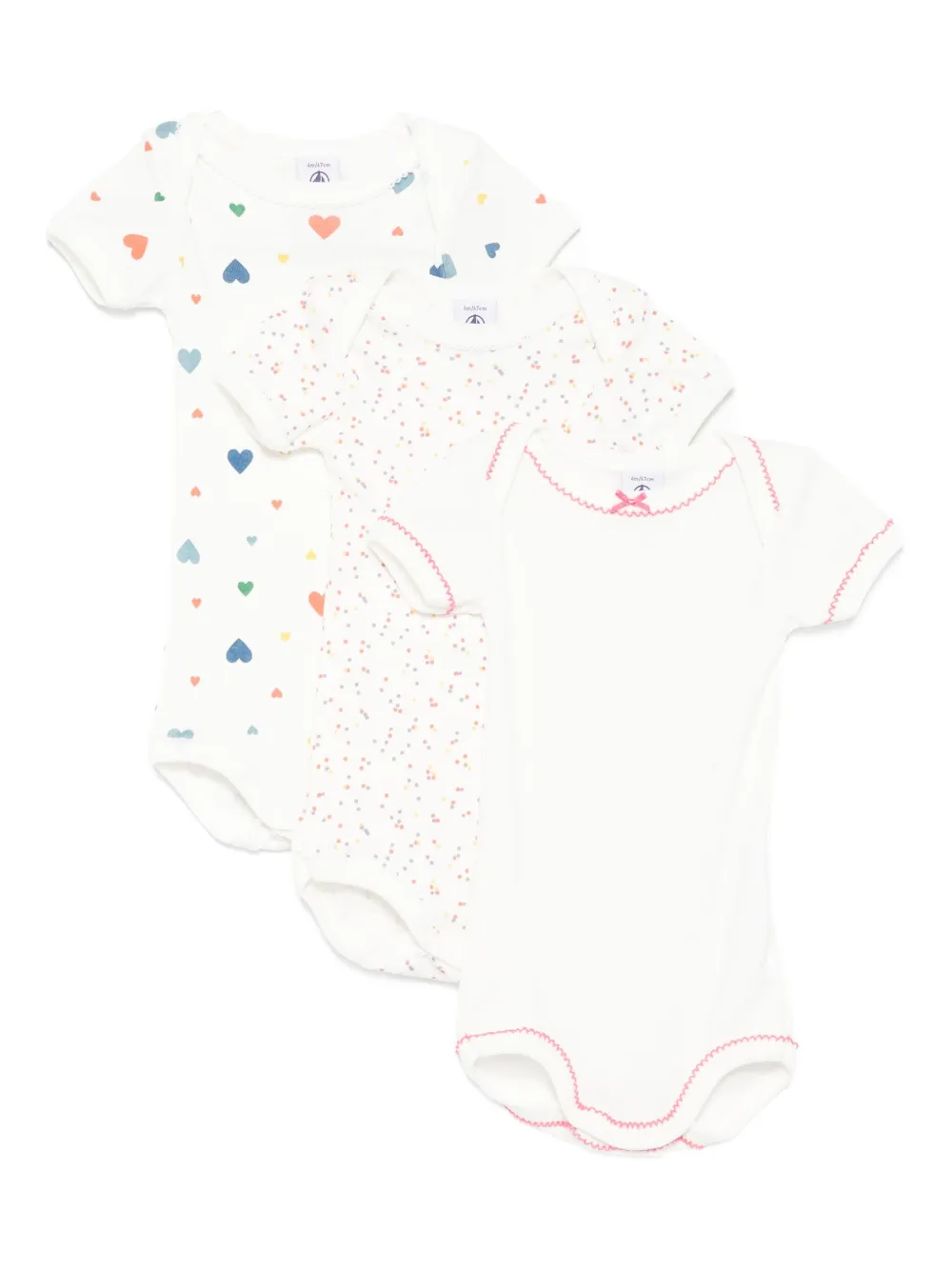 Petit Bateau heart-print bodysuits (pack of three) Wit