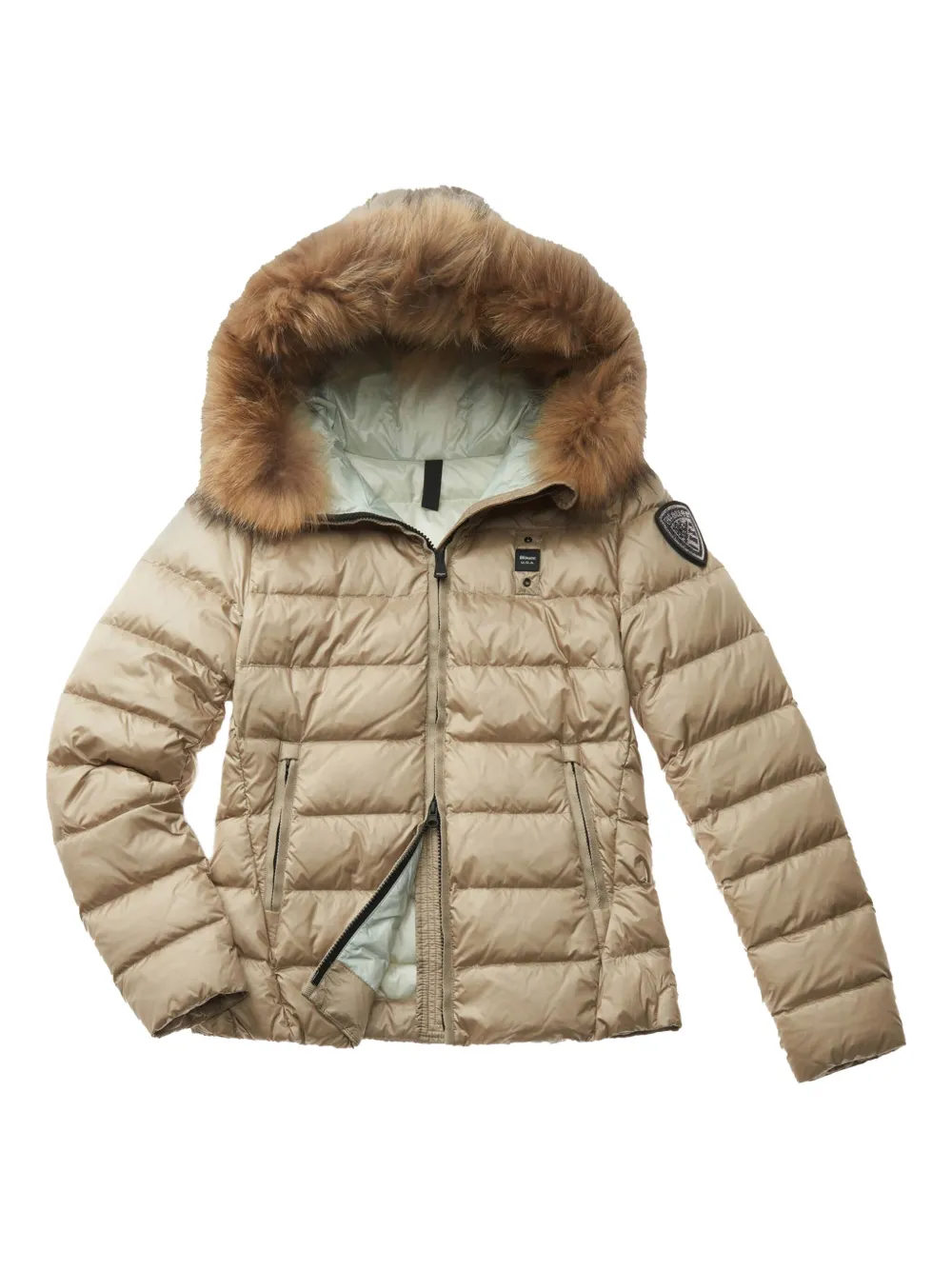 Blauer fur-hood quilted coat Beige