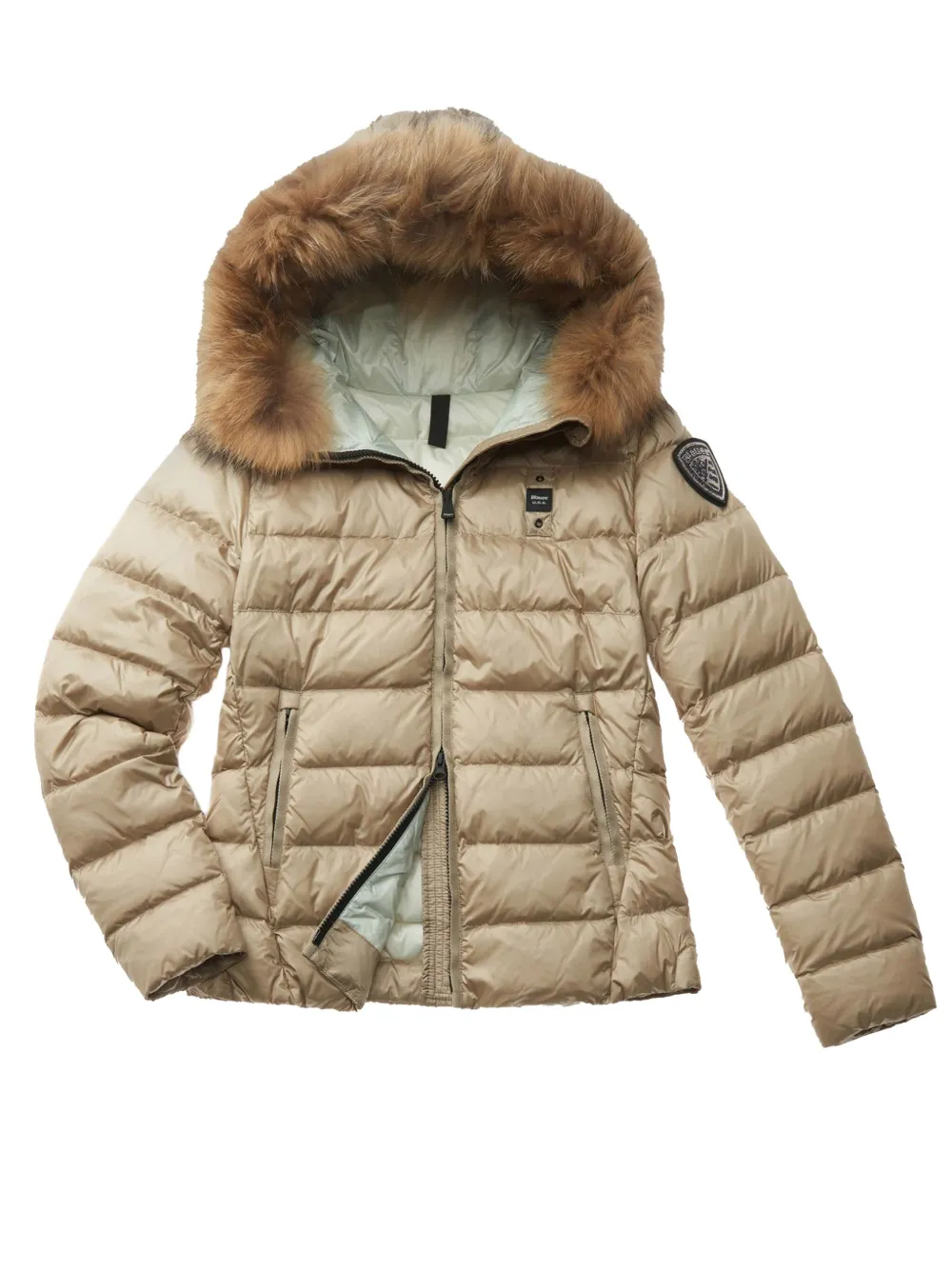 Blauer fur-hood quilted coat Beige